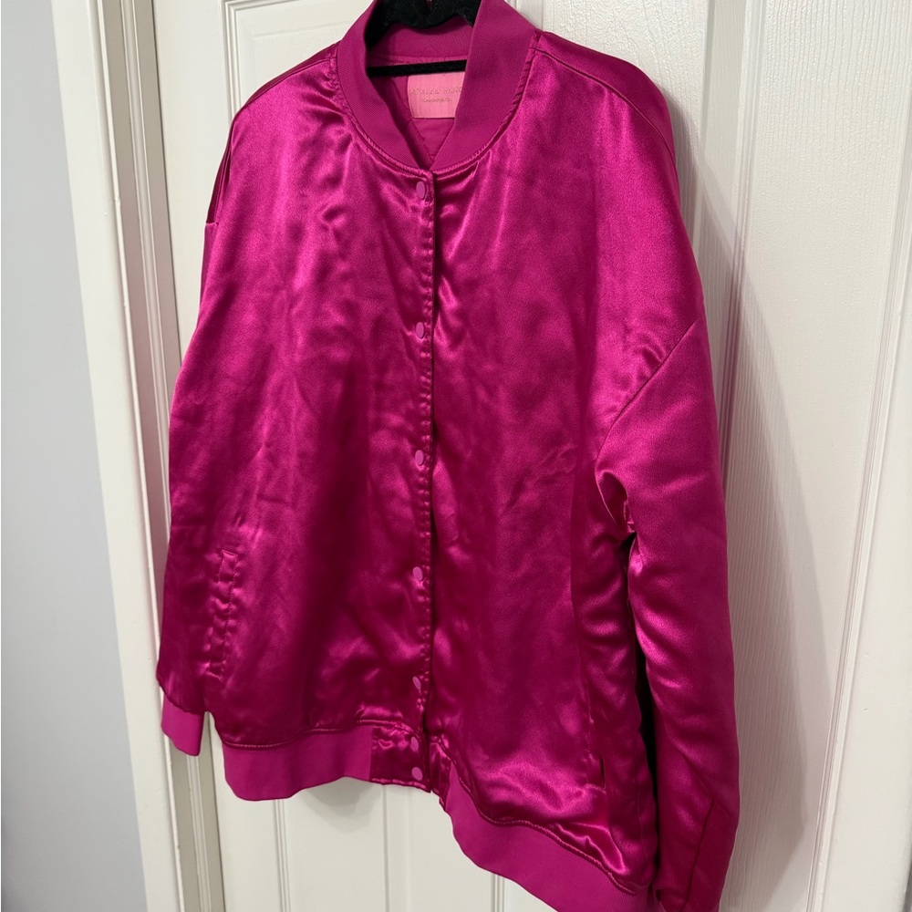 Azalea Wang Boyfriend style Oversized Satin pink Bomber‎ Jacket size large - Picture 4 of 8